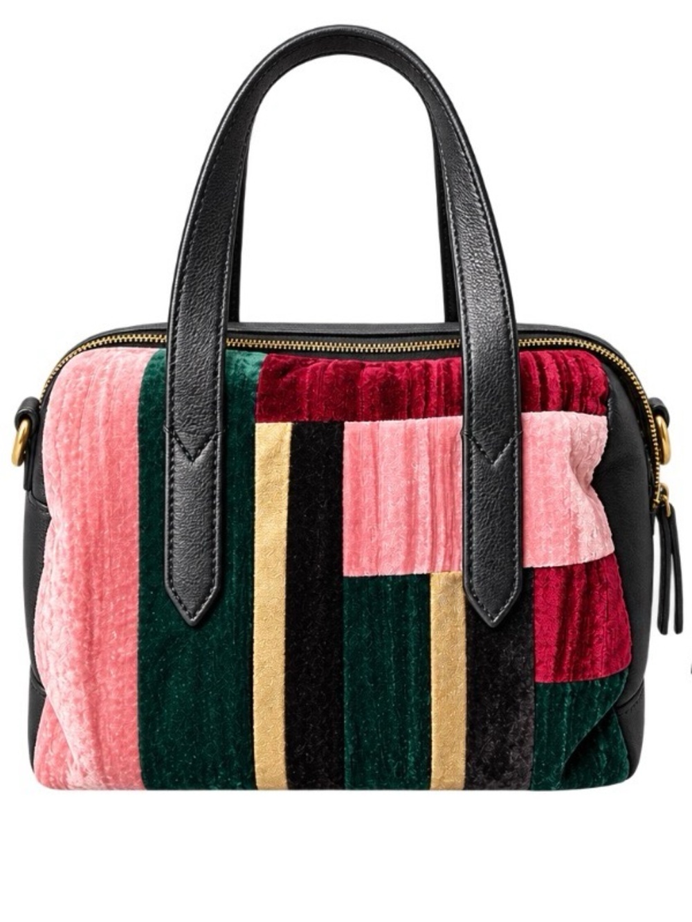 Rare Fossil Sydney Satchel - Velvet Patchwork, missing long strap